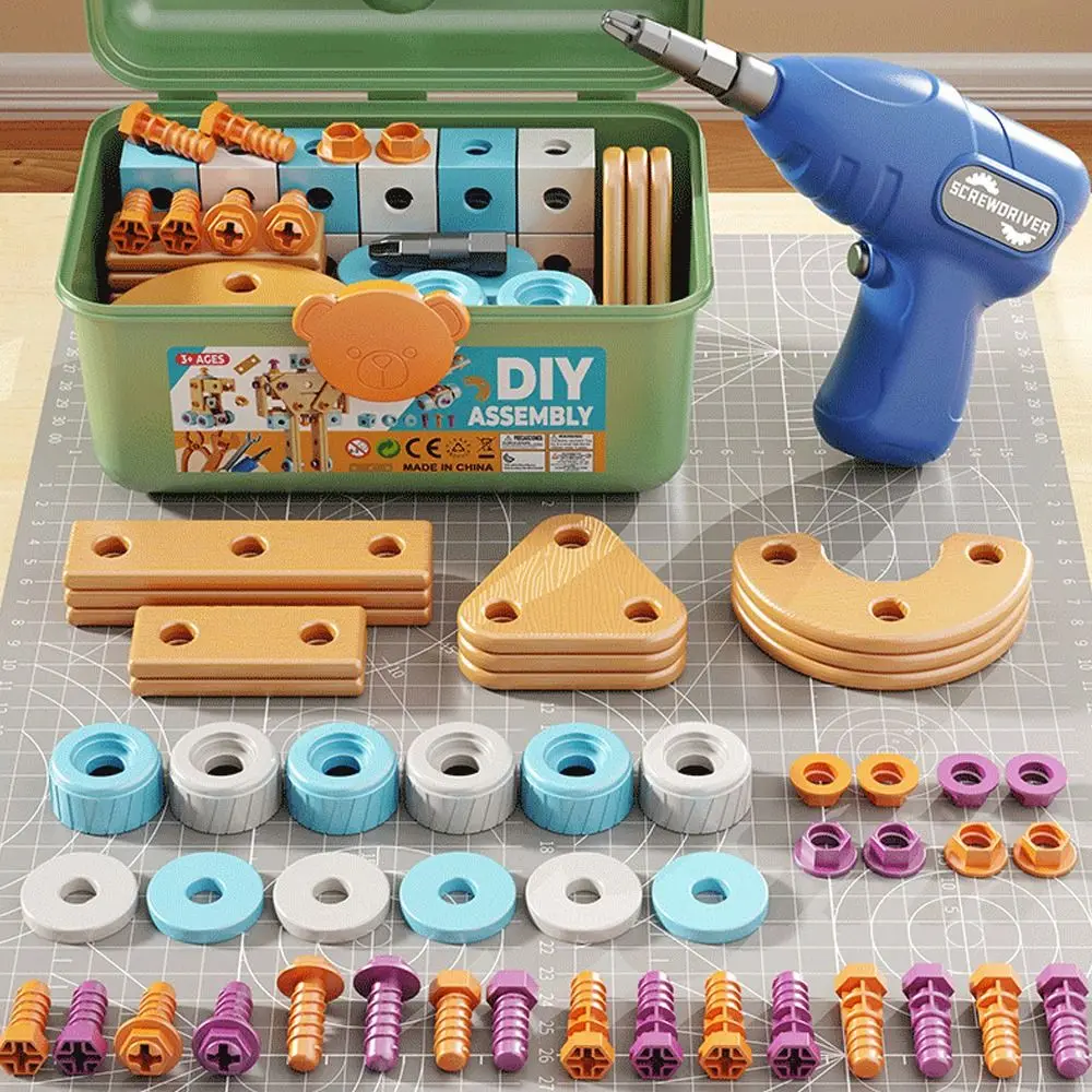 190 pçs diy caixa de ferramentas de reparo das crianças brinquedo com chave de fenda e montagem broca mão desmontagem montagem quebra-cabeça engraçado