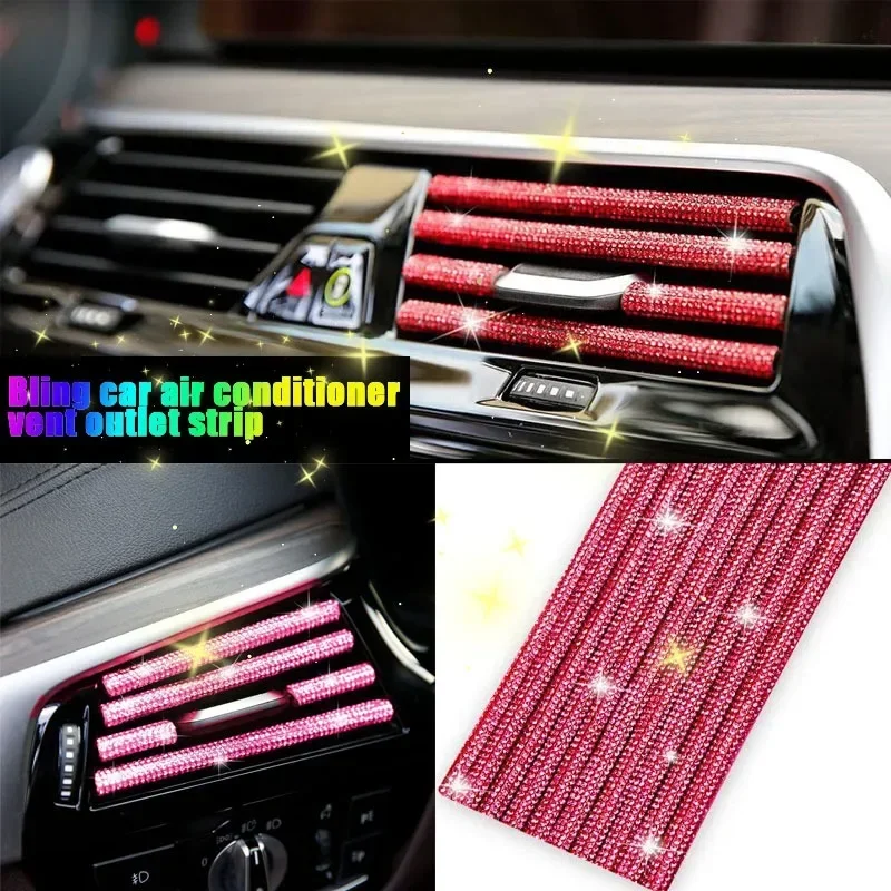 1pcs Diamond Car Air Conditioner Outlet Decorative Strips U Shape Clip Rhinestones Grille Sticker Car Accessories