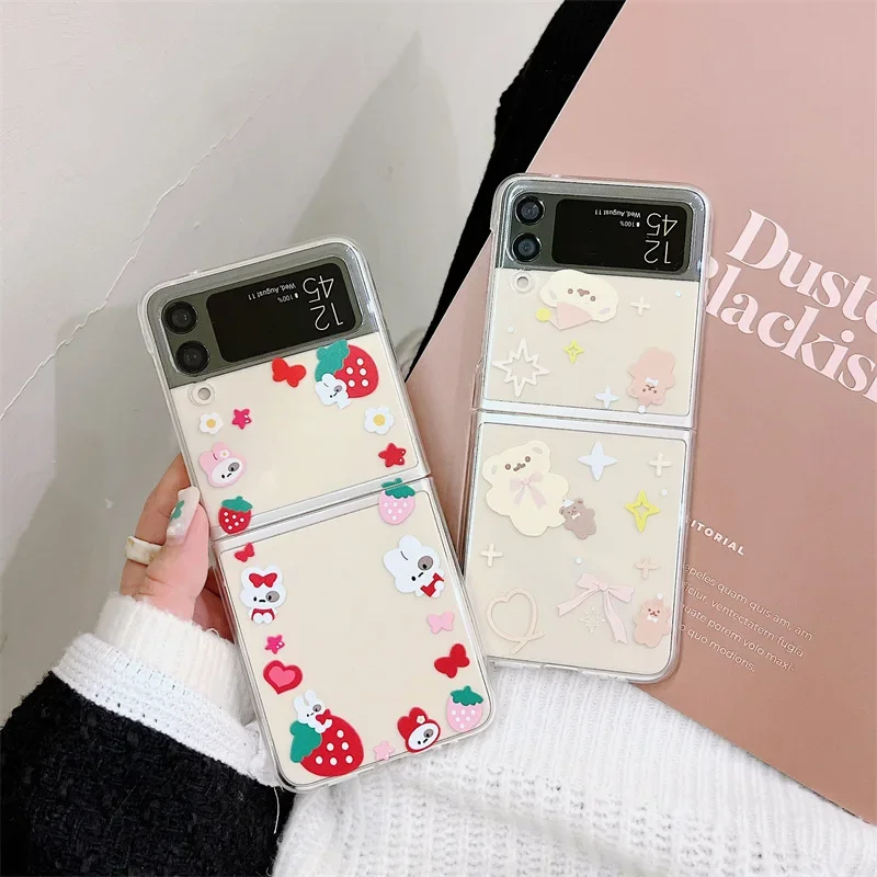 

Strawberry Rabbit Cute Bear Phone Case for Samsung Galaxy ZFlip3 ZFlip4 ZFlip5 ZFlip6 Hard PC Back Cover for Z Flip 6 Case Shell