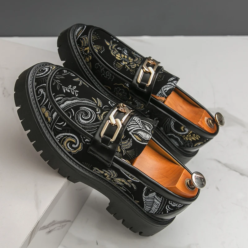 

Men Shoes Business Height-increasing Derby Shoes PU Black Men Casual Thick-soled Anti-slip Fashionable Loafers Sizes 38-45