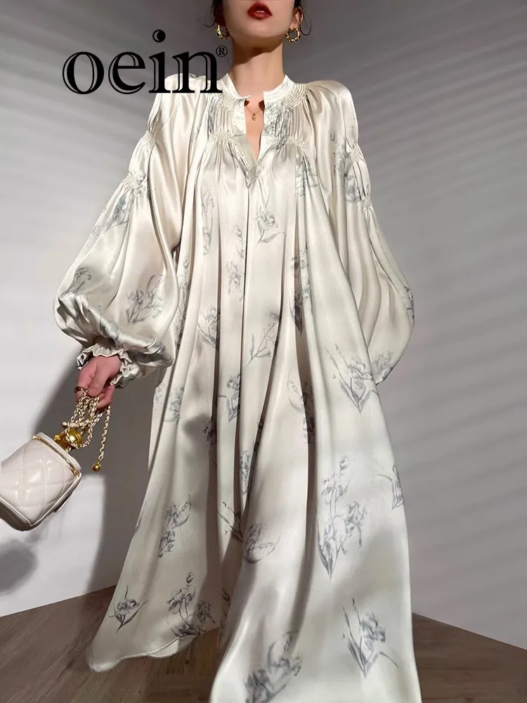 

[oein] Aconiconi | Ch Ō Machi Whispering French Fixed Dyeing Printed Simulated Silk Dress Loose And Niche Design Long Dress