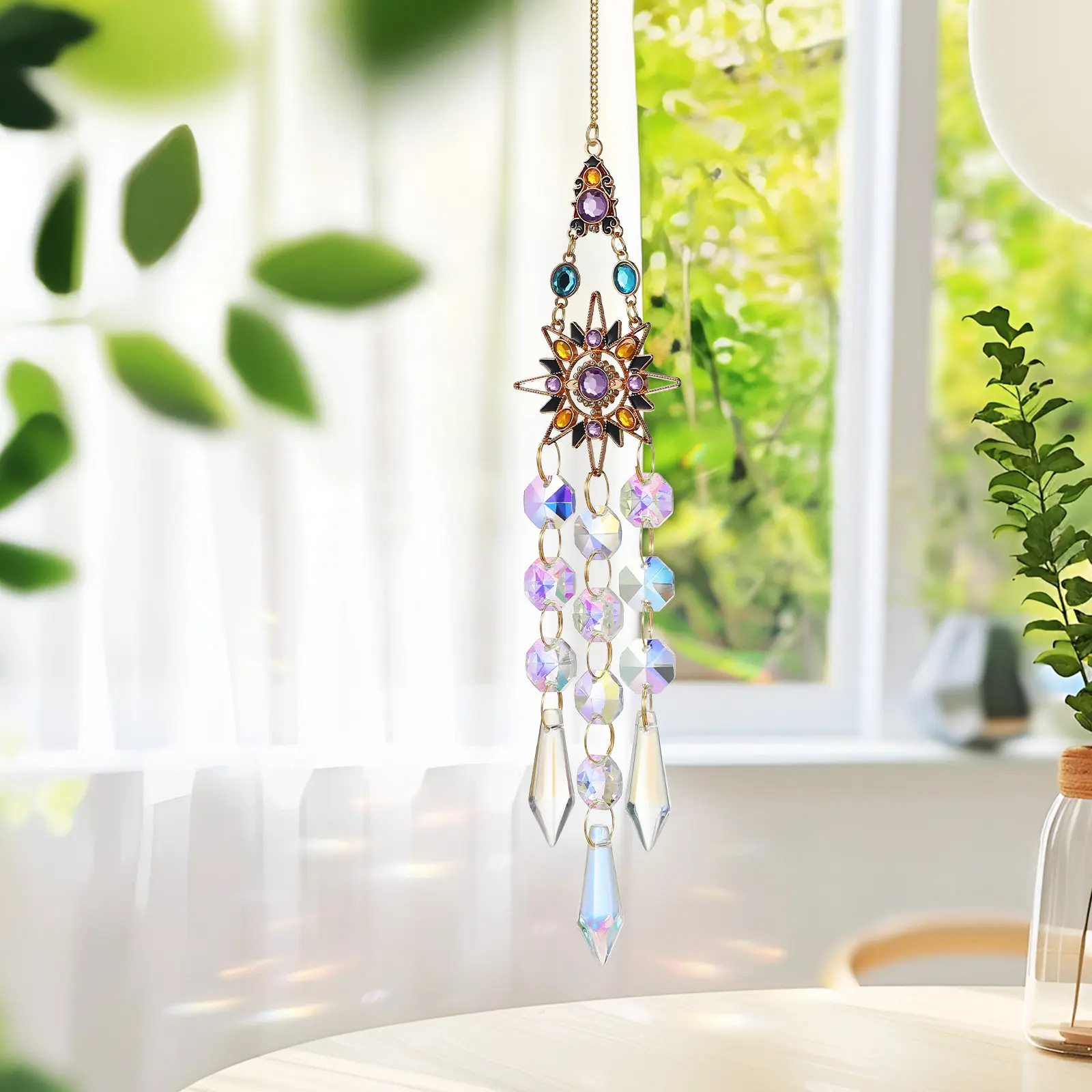 2Pcs Dazzling Prism Sun Catcher Hanging Pendant for Windows Garden Decor Outdoor Indoor Colorful Light Refracting
