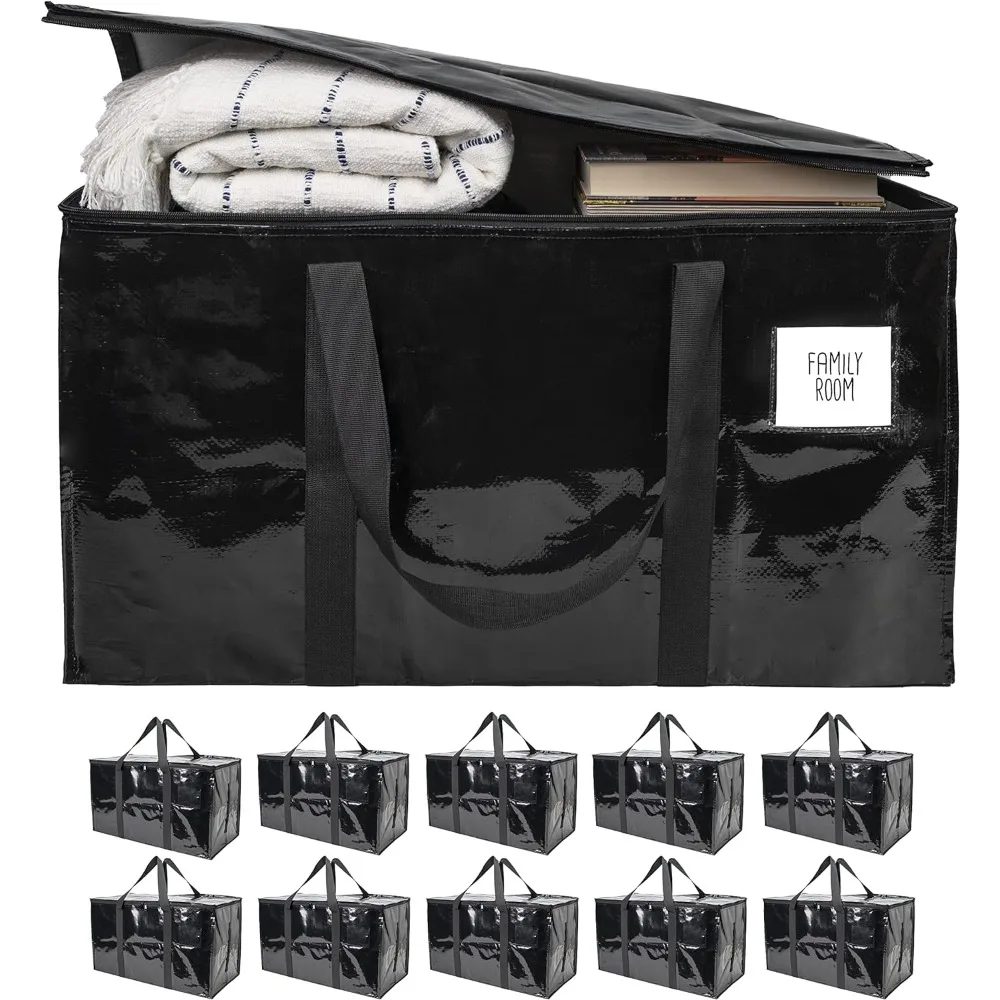 

Black Moving Bags Extra Large Heavy Duty Storage Bags Zippered Top Handles Wrap Bag Totes For Storage Packing Bags 10 pcs