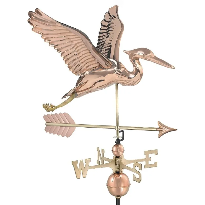 Weathervane-cobre puro Blue Heron com seta, Good Shore