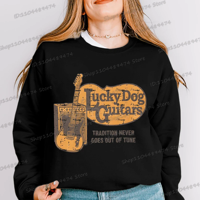 محظوظ الكلب القيثارات البلوز النساء الرجال التقليد لا يخرجون أبدًا من لحن رياضية الهيب هوب خمر القيثارات الخريف كنزة صوف