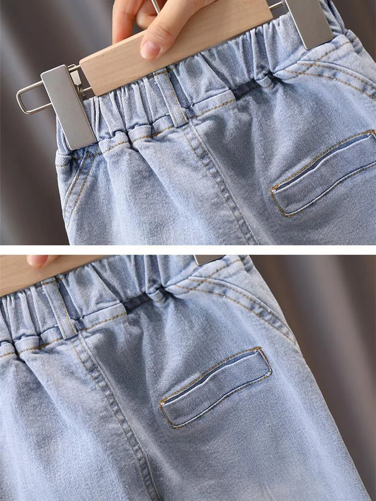 Fashion Baggy Boys Jeans Jogger Pants Spring Fall Patchwork Kids Denim Pantalones Elastic High Waist Children New Jeansy Calca