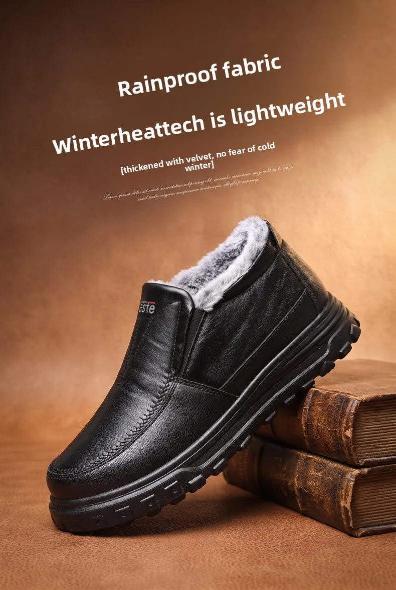 Herren Winter Slip-On Schuhe Wasserdicht Dick Plüsch Gefüttert Warme Casual Loafer Rutschfeste Plattform Schneestiefel – Detail 1