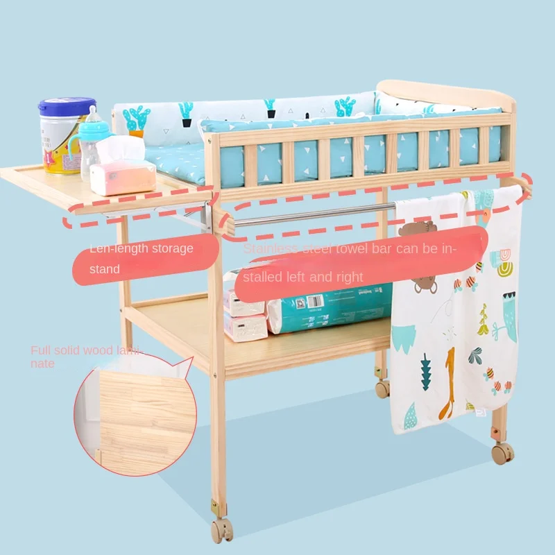 

Solid wood multifunctional baby massage touch diaper table practical table mobile rack bassinet