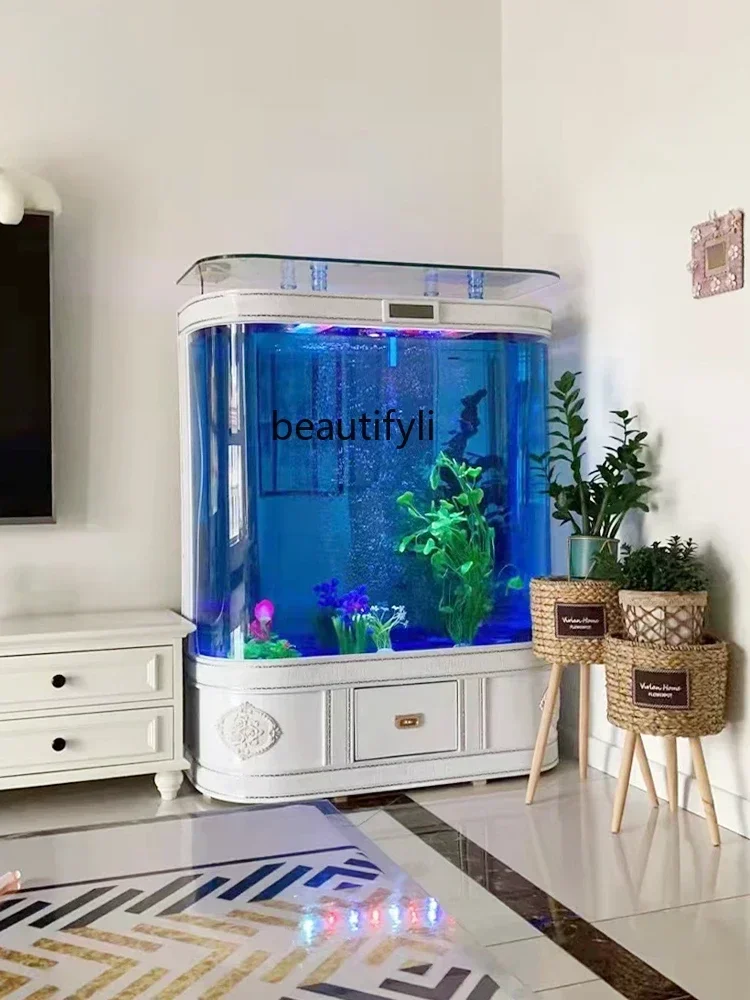 Home Living Room Floor Glass Change Water Ecological Aquarium Lucky Medium and Large Fish Tank