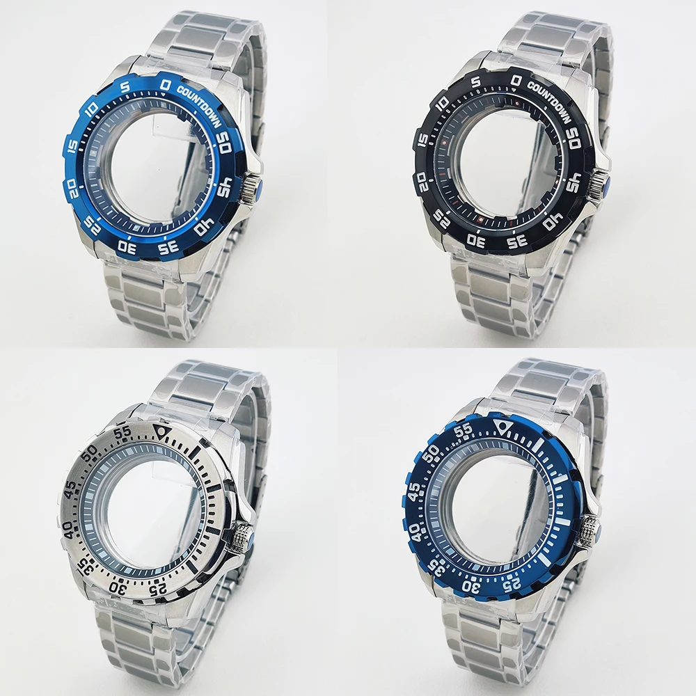 

Корпус часов 44 мм, мужские часы, стальной корпус, браслет, детали для часов NH35, NH36, механизм/циферблат, сапфировое стекло, водонепроницаемость