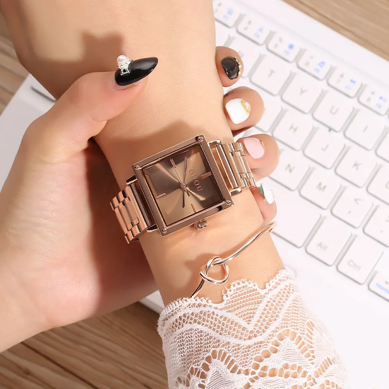2026 New Fashion Women'S Watch, Square Stainless Steel Strap Quartz Wristwatch, Simple Three-Hand Design For Women.