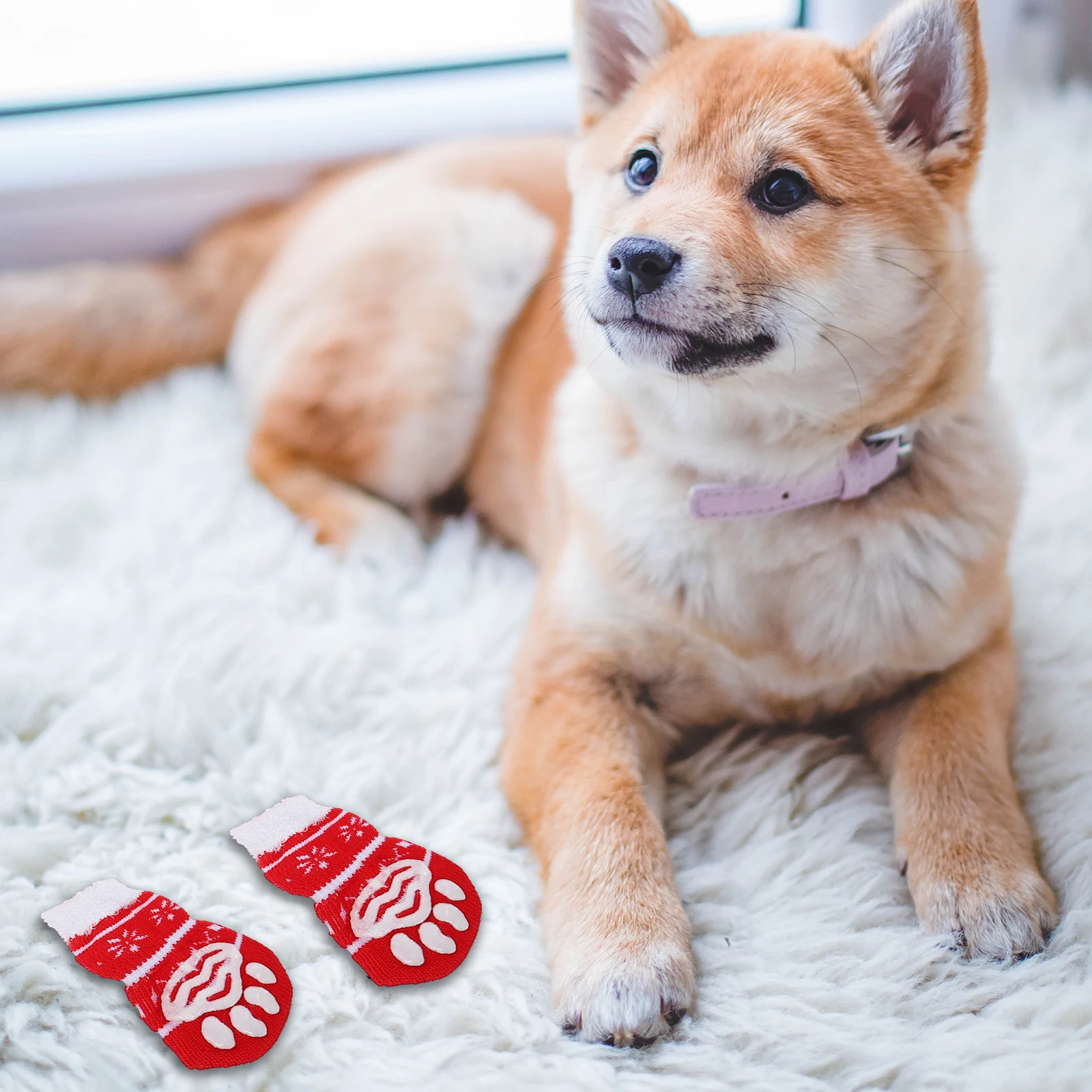 

16pcs Pet Socks Warm Paw Protectors Dogs Footwear Durable Anti Slip Protect Floors Nail Scratches Stylish Design