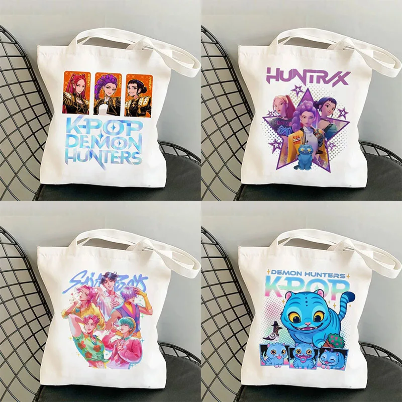 

K-Pop Demon Hunters Womens Shoulder Fashion Canvas Cute Tote Kawaii Printed Handbag Shopping Bags Birthday Gifts