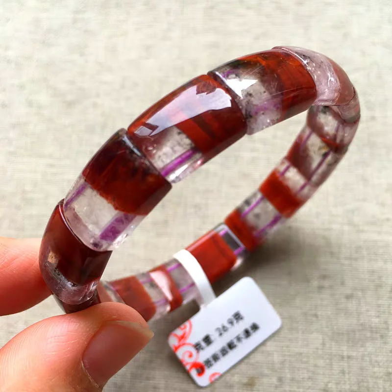 Natural Cacoxenite Red Auralite 23 Beads Bracelet Rectangle Beads Cat Eye Women Men Cat Eye Canada Stretch Jewelry  AAAAA