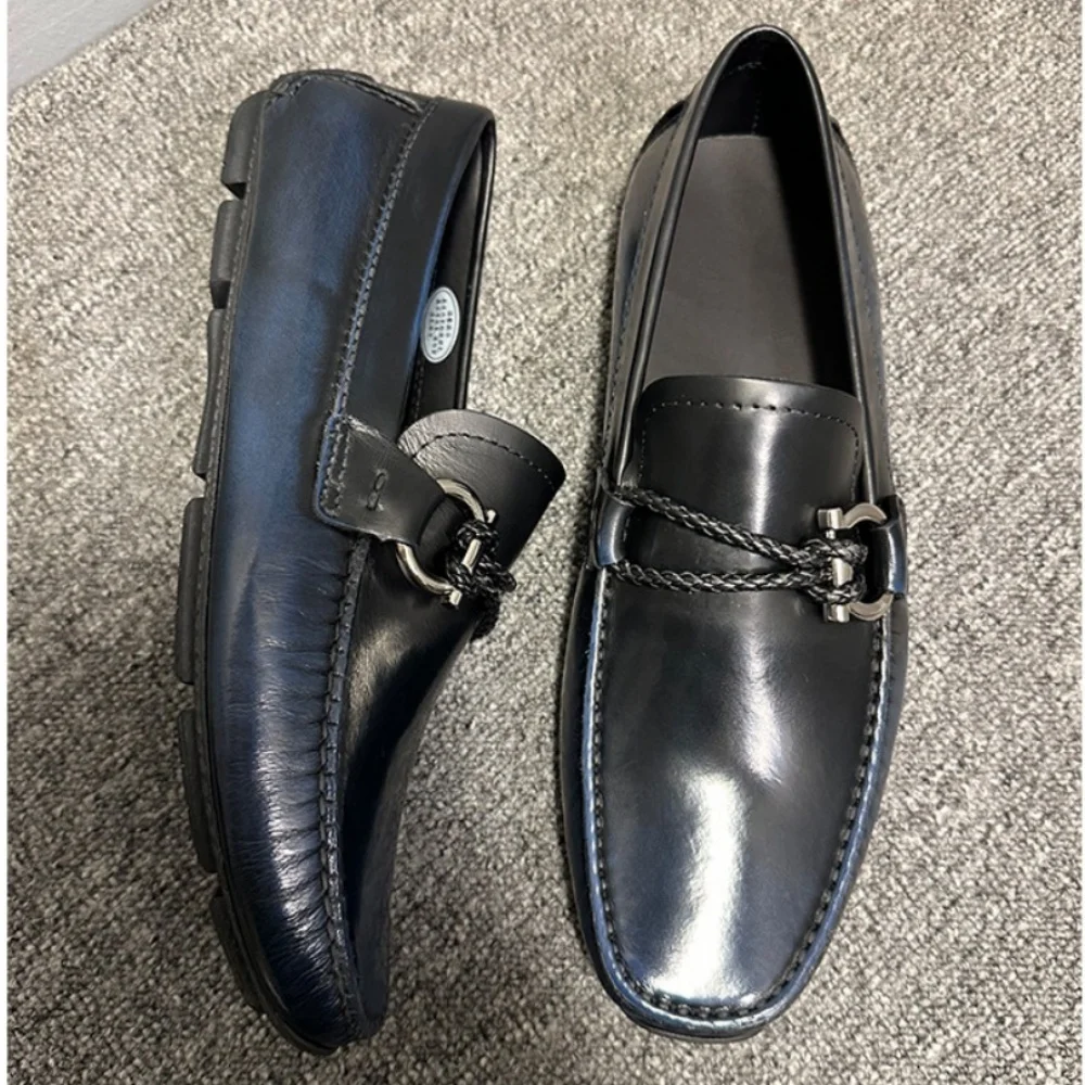 Men's loafers for spring 2026 Cow Leather textured business casual slip-on slip-on shoes, casual leather shoes