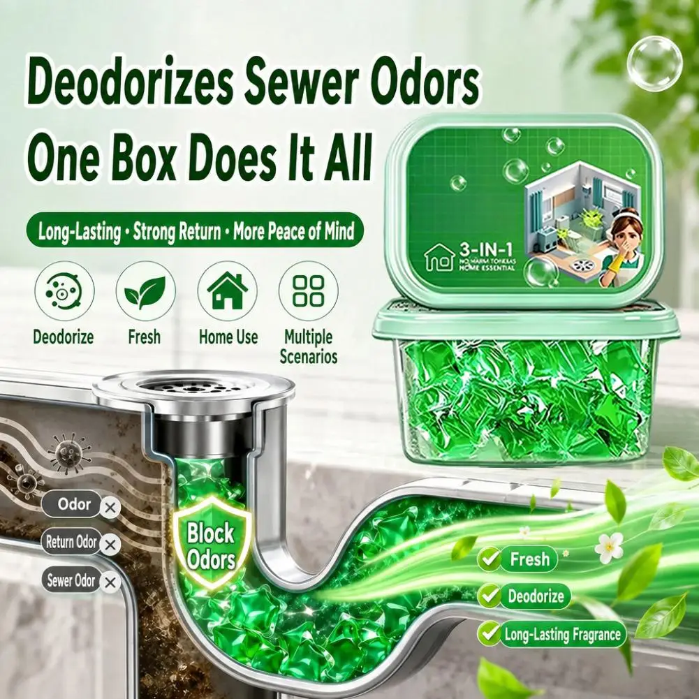 Odor Removal Sewer Cleaner Water Film Soluble In Water 50 Capsules Airs Freshener for Sinks Drains Kitchen Bathroom