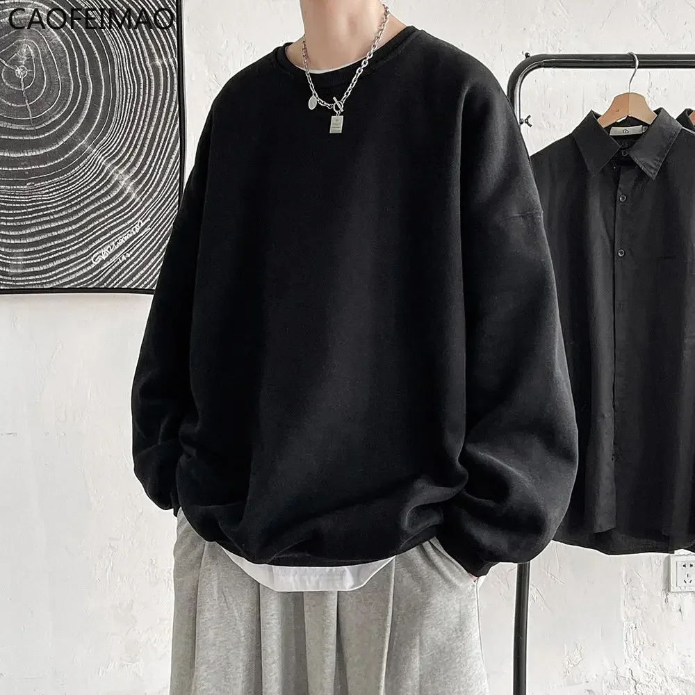 2025 Caofeimao Autumn Men Casual Sweatshirts Harajuku Printed Men Oversized Hoodies  Korean Man Casual Loose Pullovers