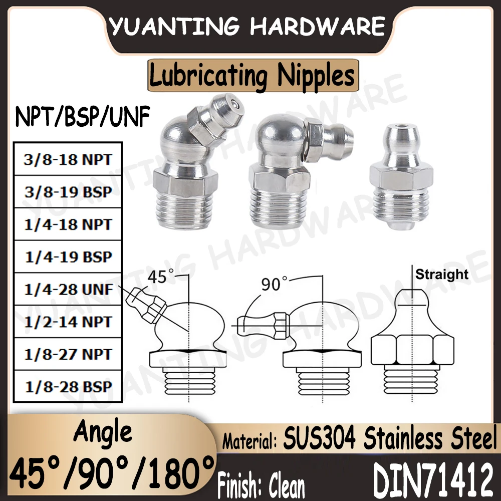 

1 шт.-5 шт. 45 ° 90 ° прямые NPT BSP UNF SUS304 смазочные соски из нержавеющей стали, конусные гидравлические смазочные фитинги для сосков