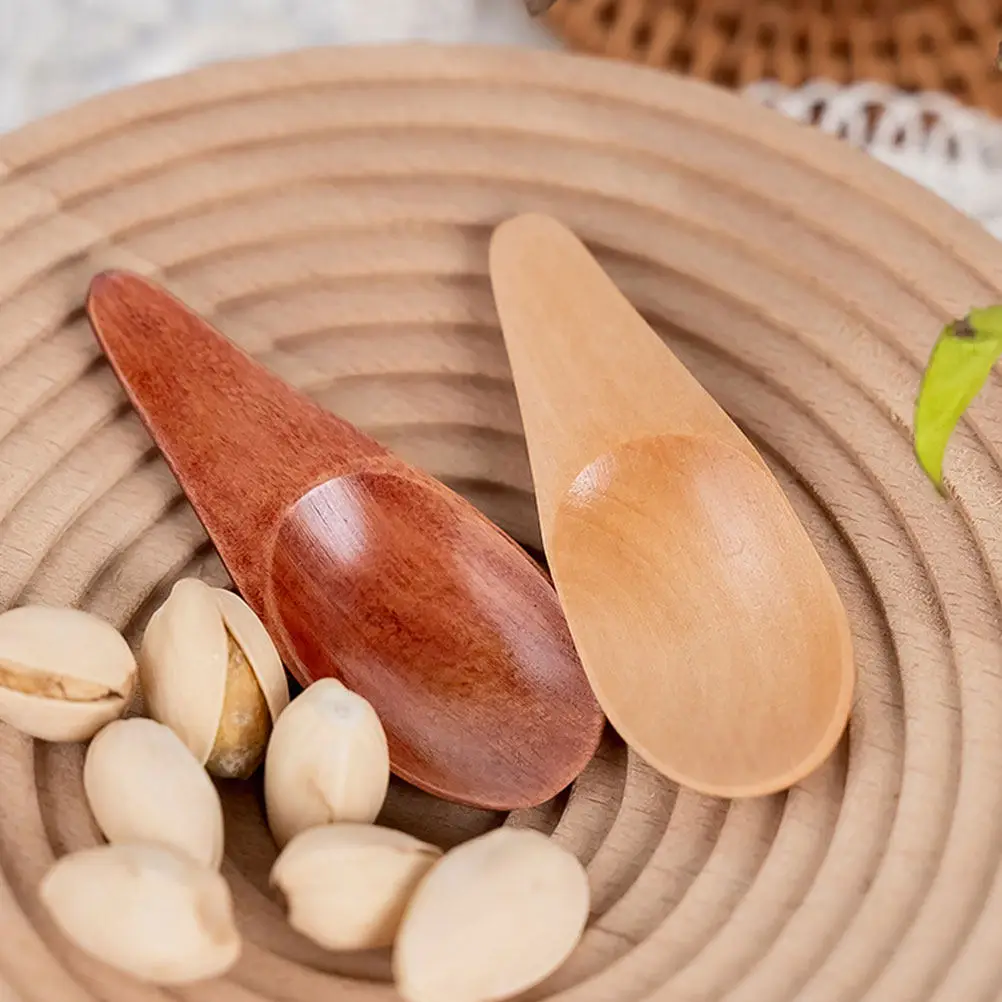 4Pcs Mini Wooden Spoons Compact Short Handle Tea Scoops for Milk Powder Salt Bath Tea Kung Fu Brewing Kitchen Supplies