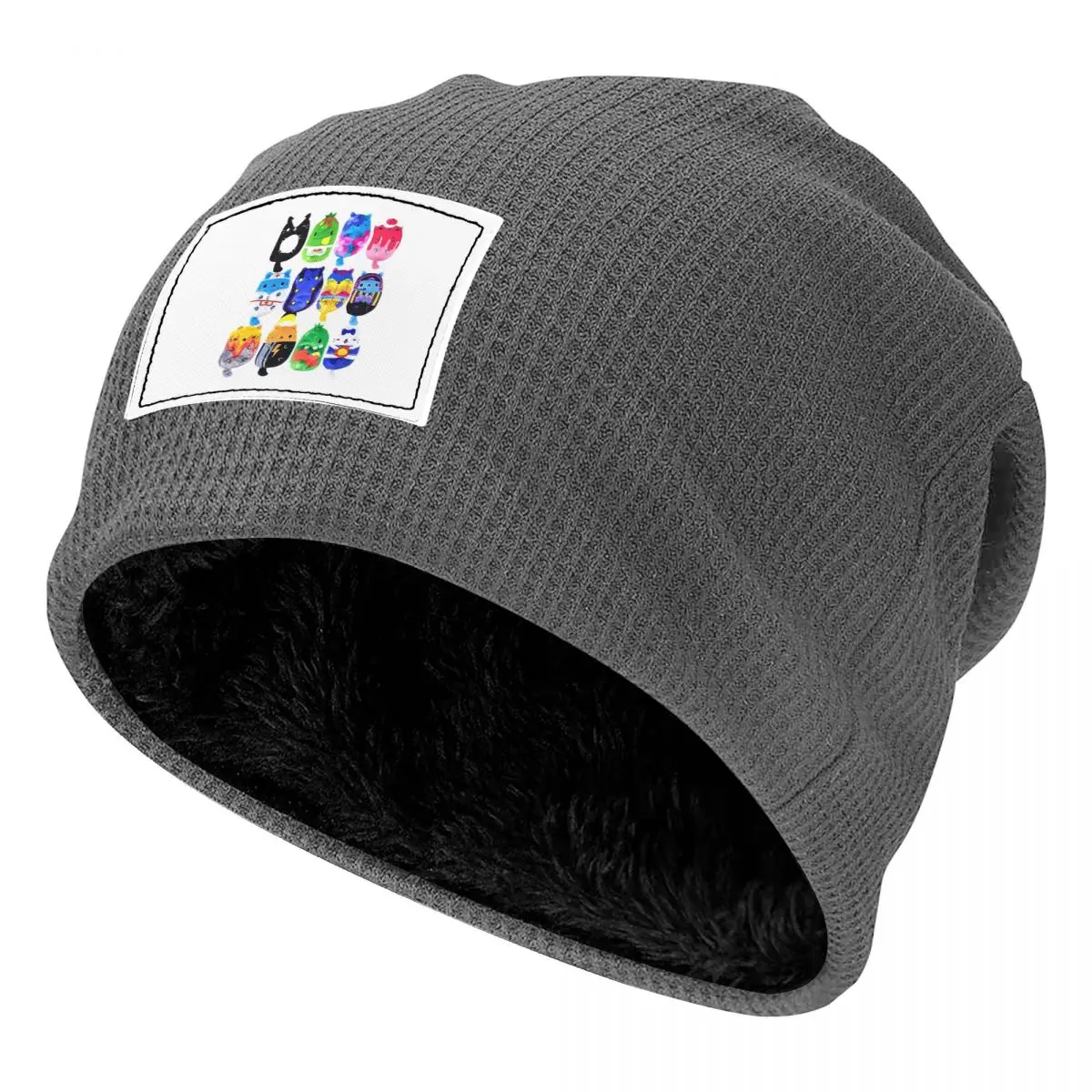 Cats Vs Pickles Mystery Bag Plush, Assorted Styles Waffle Fleece Lined Beanie with PU Leather Patch Unisex Warm Winter Soft Cap