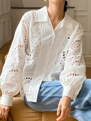 GypsyLady Elegant Chic French Blouse Shirt Floral Embroidery Hollow Out Spring Autumn Women Long Sleeve Casual Ladies Top Shirts