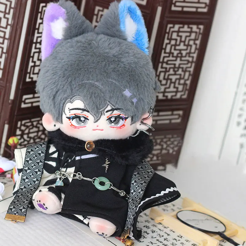 20 cm Plüsch Puppe Kleidung Handgemachte Mode Chinesischen Stil Farbe Blockieren Robe Schwarz Pelz Kragen Retro Stiefel Set Für Puppe zubehör