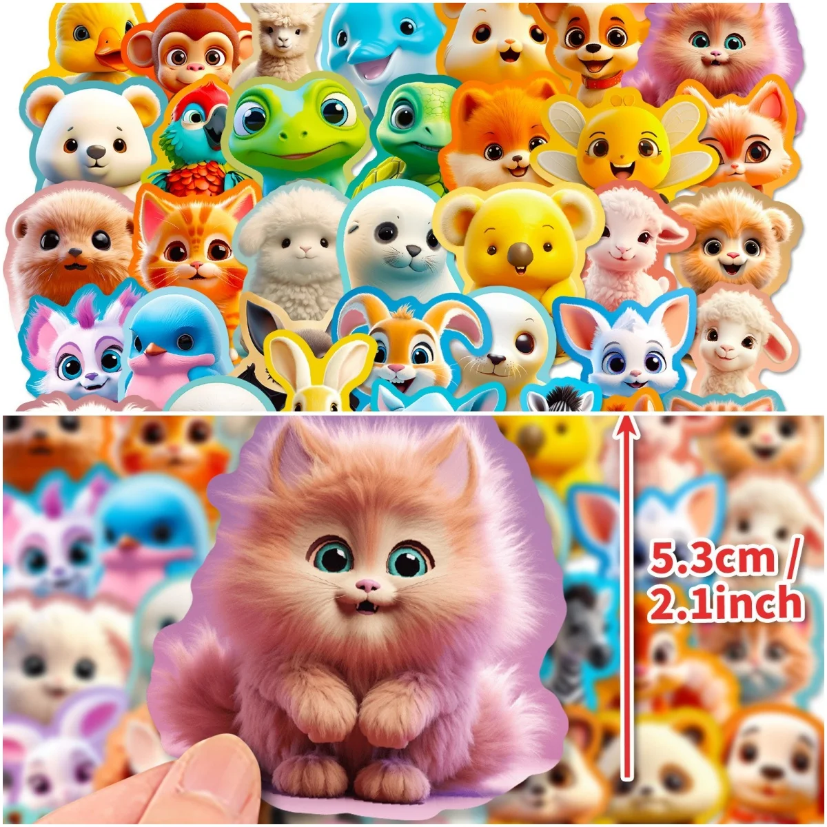 50 peças de adesivos de animais 3d, adesivos fofos de desenhos animados, adesivos infantis, capas de telefone, garrafas de água, adesivos de brinquedo