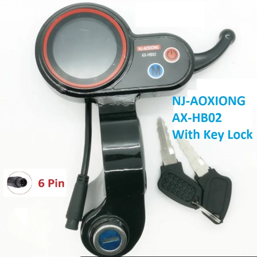 NJ-AOXIONG AX -HB02 With Key Lock Keyswitch Throttle  Dashboard LCD Display 6 pin Display  For Electric ScooterSpare Part