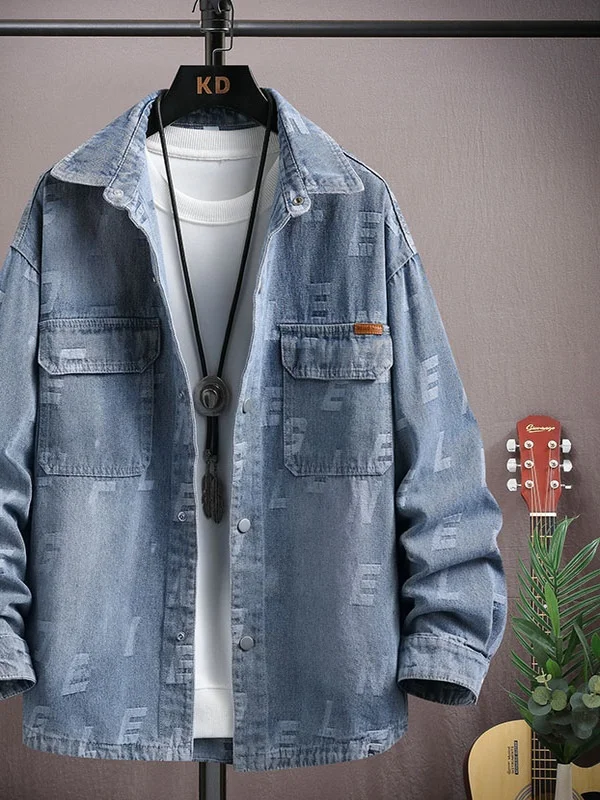 

Sli Casual Spring Autumn Denim Jaet for Men Trendy Youth Faion Collared Jaet Versatile Cotton Polyester Blend Long ...