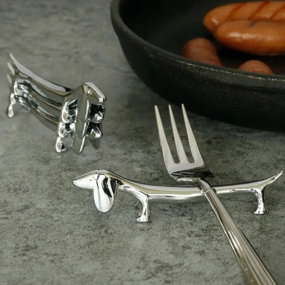 2PCS Zinc Alloy Dachshund Dog Chopstick Holder Silver Dog Shape Chopstick Rest Cute Decorative Cutlery Rest