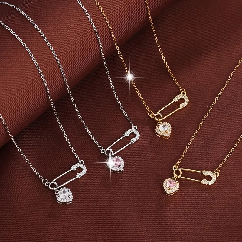 Europe and The United States Personality Creative Pin Love Pendant Necklace Ladies Fashion Light Luxury Party Accessories Gifts