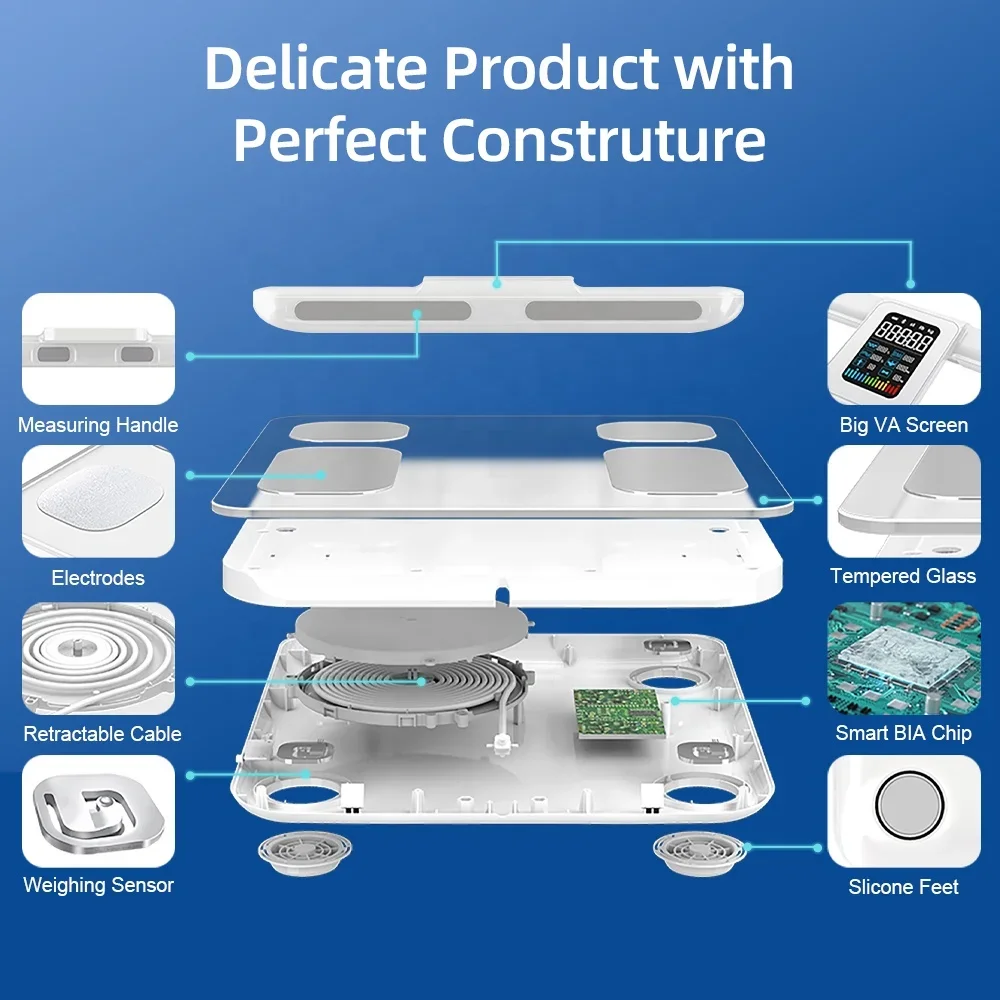 Digital Body Fat Detection Smart Scale Bio Percentage Full Body Composition Analyzer 8 Electrodes Scale