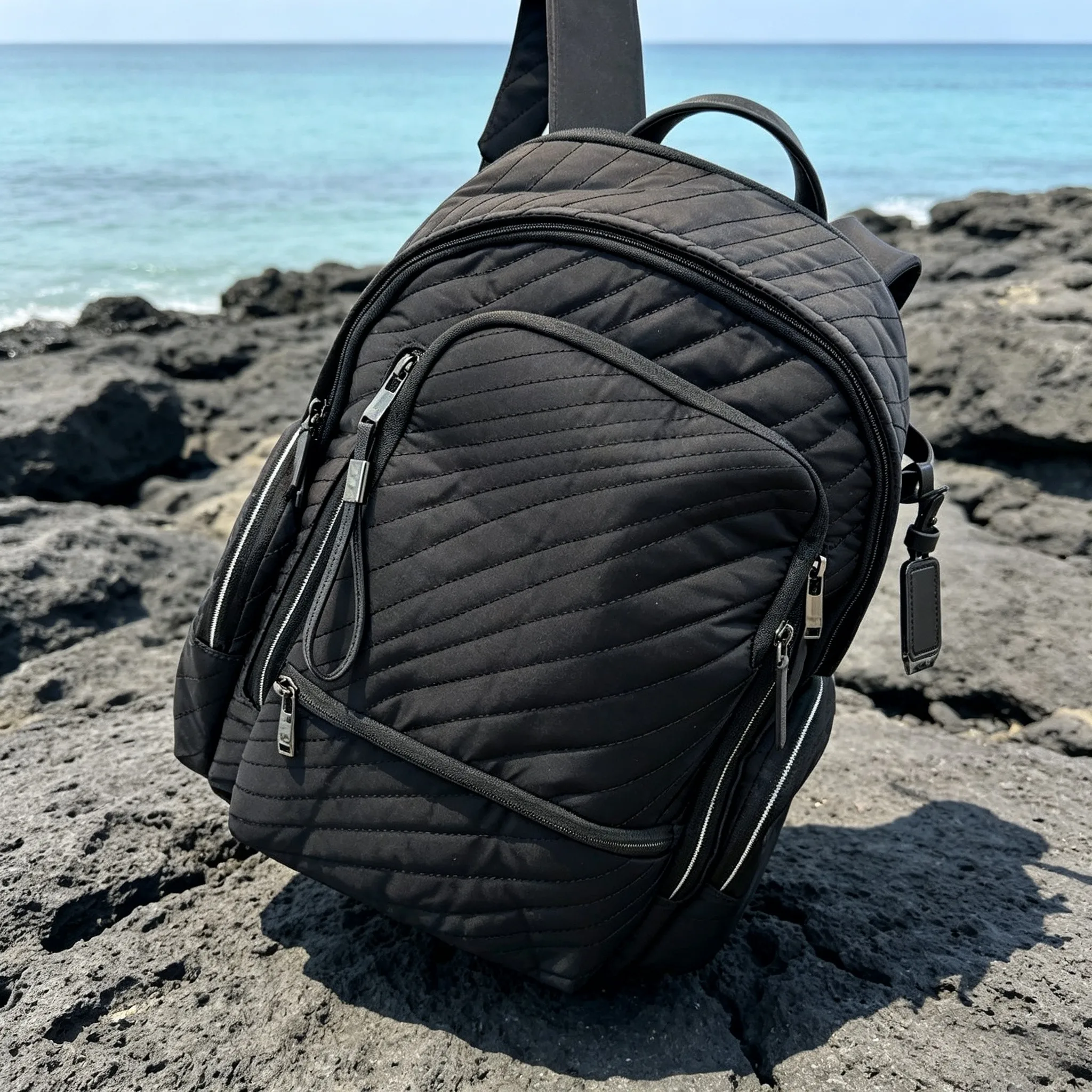Black Quilted Nylon Backpack Women Lightweight Stylish Minimalist Versatile Daypack 40.5X27X16.5