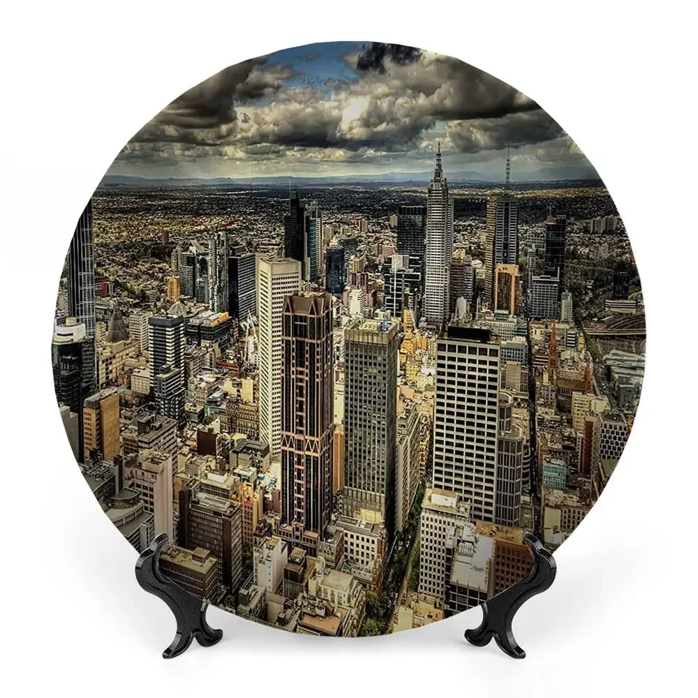 Cityscape on A Sunny Day Print Ceramic Wall Hanging for Home & Office Wall Hanging Decor, Decorative Plate, Porcelain Plate