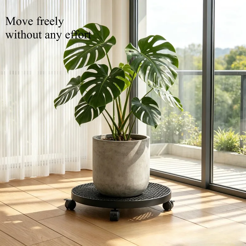Rolling Metal Vase Support Base Mobile Potted Plant Holder Balcony Flower Pot Storage Stand