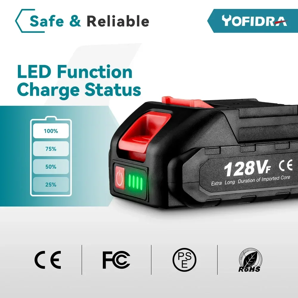 Yofidra 128VF 7500mAh Rechargeable Lithium Battery with Battery Indicator For Makita Electric Power Tool Replacement Battery