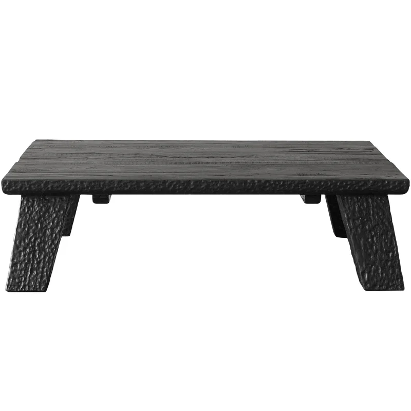 

wabi-sabi black solid wood relief square coffee table, Japanese antique replica retro old wood coffee table, low table