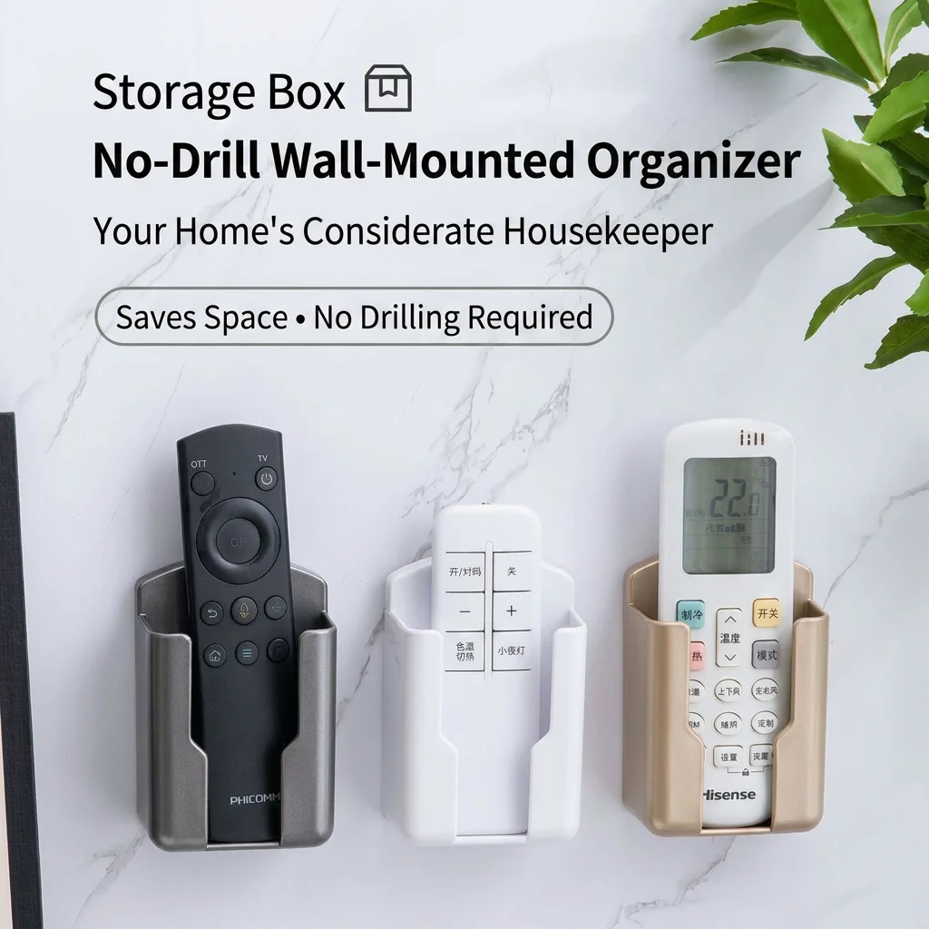 No Drill Organizer Adhesive Pp Plastic Holder Remote Control Holder Strong Compression Wall Mounted Storage Box For Tv Side Wall