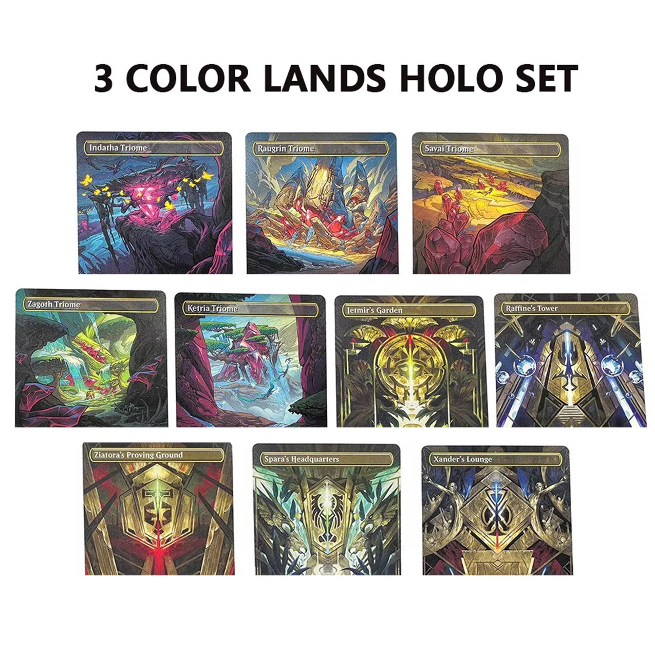 3 COLOR LANDS HOLO Ketria Savai Triome Jetmir's Garden, Juego de Cartas Coleccionables TCG sin Bordes, en Inglés, de Alta Calidad