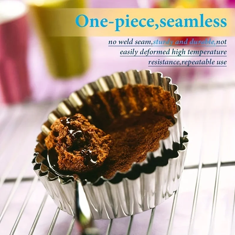 10pcs Large Stainless Steel Non-Stick Egg Tart Molds - Fluted Baking Pans for Perfect Pies,Cakes,and Tarts, Kitchen Baking Tools