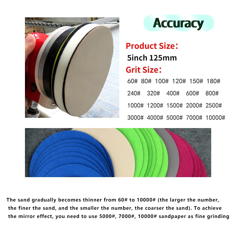 5 lnchサンドペーパー,125mm,60-10000メッシュ,丸研磨および乾式研磨,両面,研磨パッド,ベルベットループ,研磨紙