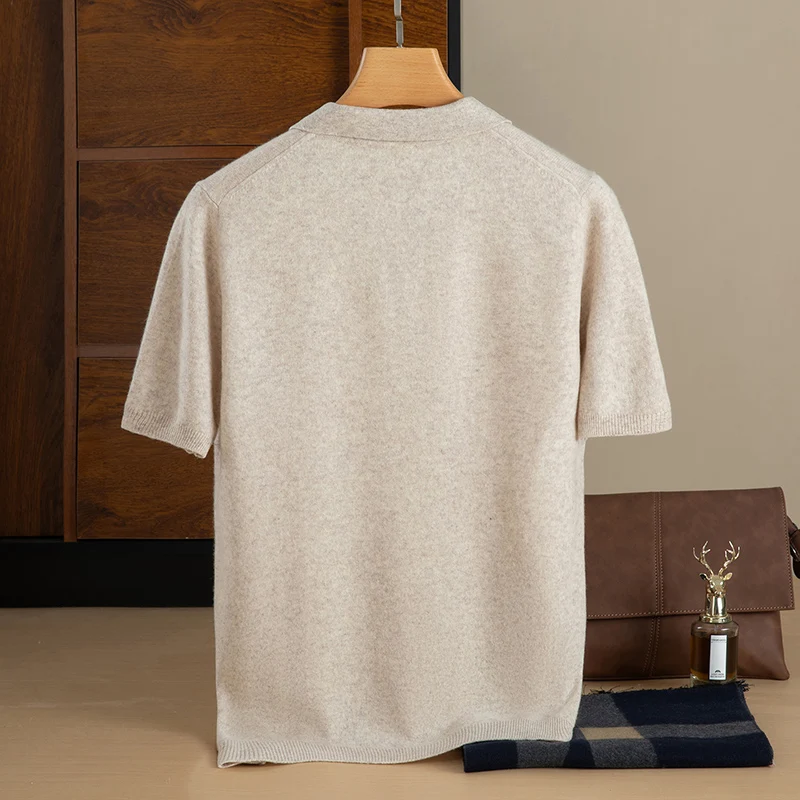 Men's Sweater Spring Autumn New 100% Merino Wool Sweater Men's Seagull Neck Short Sleeve Loose Casual Knitted Sweater Versatiles