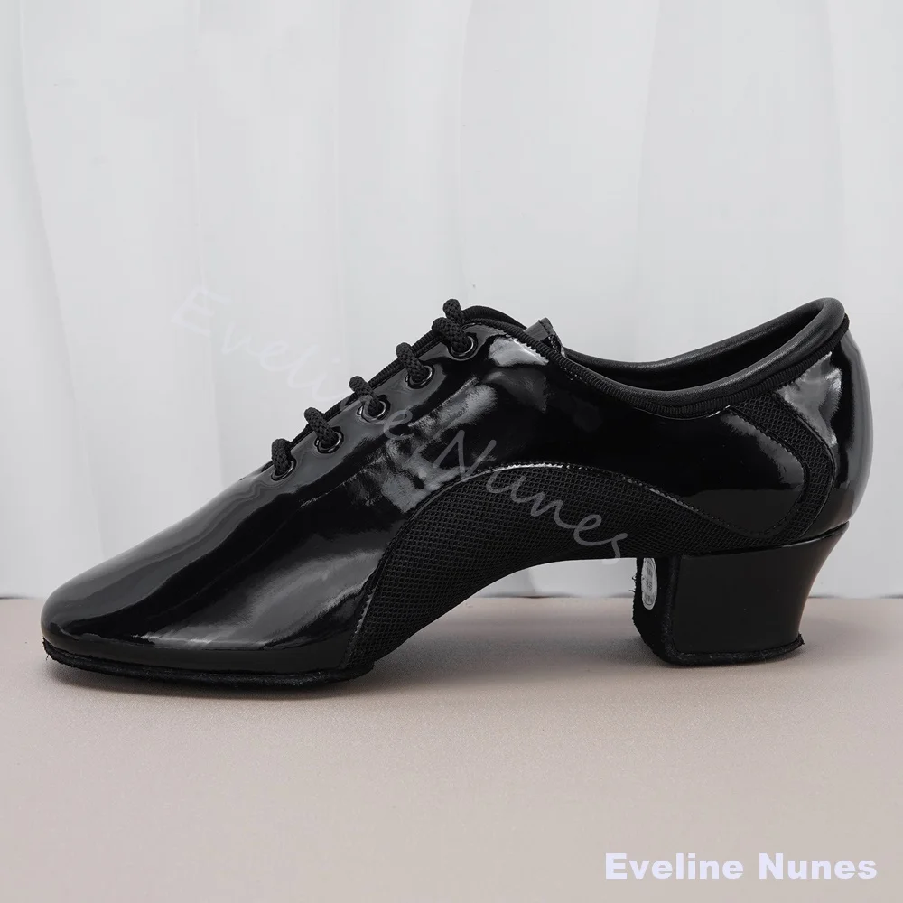 Professional Non-slip Cowhide-soled Competition Dance Shoes Men Patent Leather Mesh Breathable Salsa Tango Latin Dance Shoes