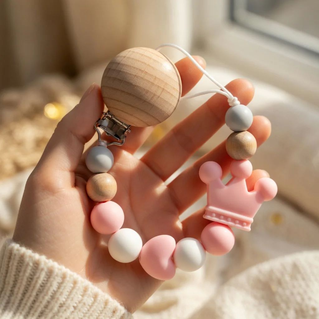 Baby Silicone Pacifier Clips Cute Rainbow Round Beads Dummy Holder Clip for Teether Nursing Chew Toys Soothing Nipple Chain Gift