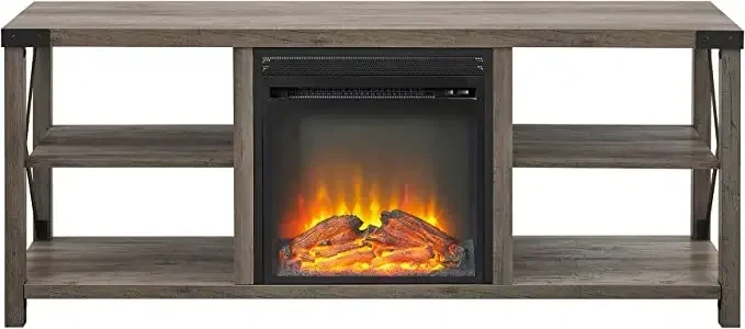 Modern simple design iron corner guard belt simulation fireplace TV cabinet