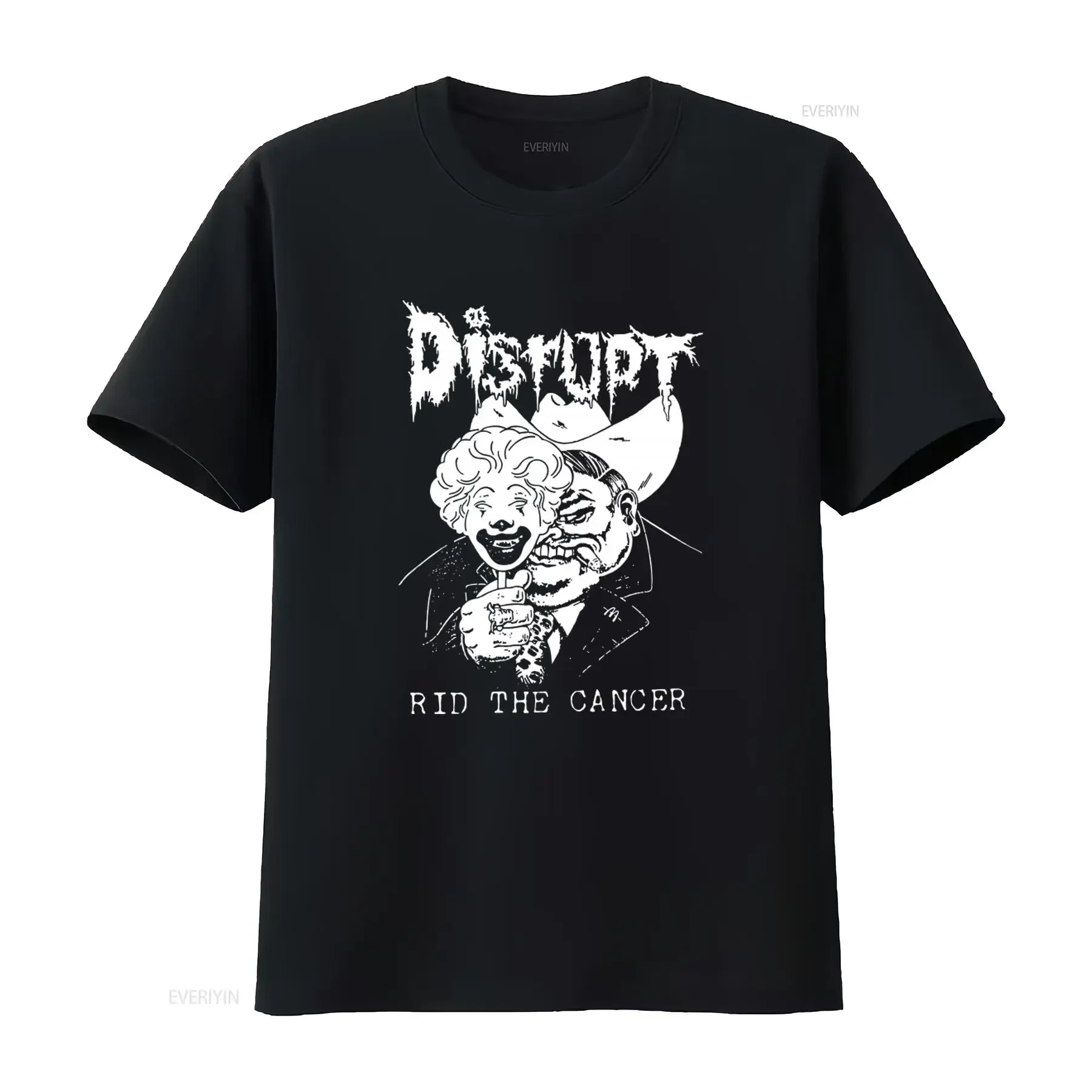 Disrupt 'Rid The Cancer' T Shirt for Men Bold Black and White Design Perfect Rock Fans vintage Washed Stretched Breathable