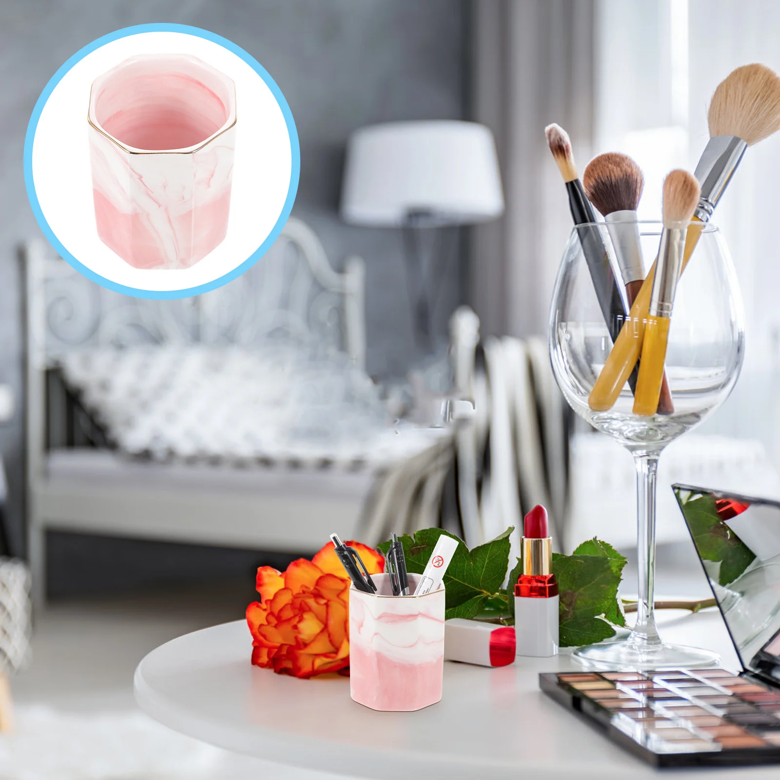 

Marble Pattern Desk Accessory Makeup Brush Holder Pen and Pencil Organizer Cup Design