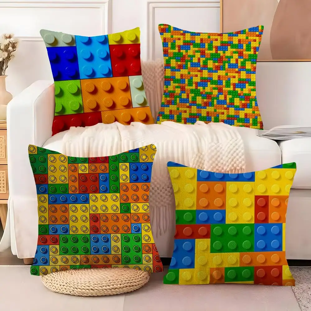 Building Blocks Deco Cushion Cover Soft Plush Fabric Double-Sided Printed Sofa Cushion Cover for All Seasons Home Decor Gift