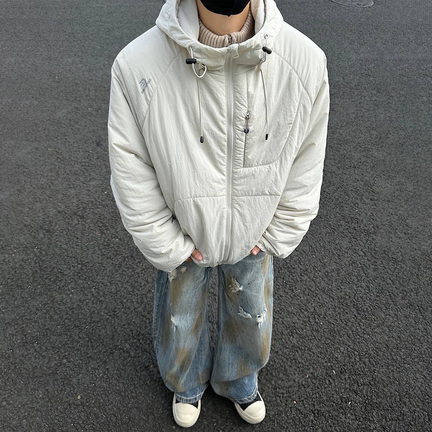 

American Sle Lightweight Hooded Cotton Wool Jaet Pure Color Warmth Winter Outerwear Loose Fit Long Sve Youth Faion