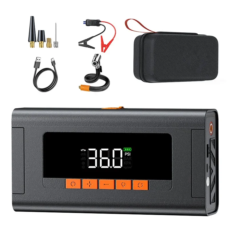 12V 8000mAh Car Jump Starter 150PSI Tire Inflator Battery Booster Portable Power Bank with LED Light for Car